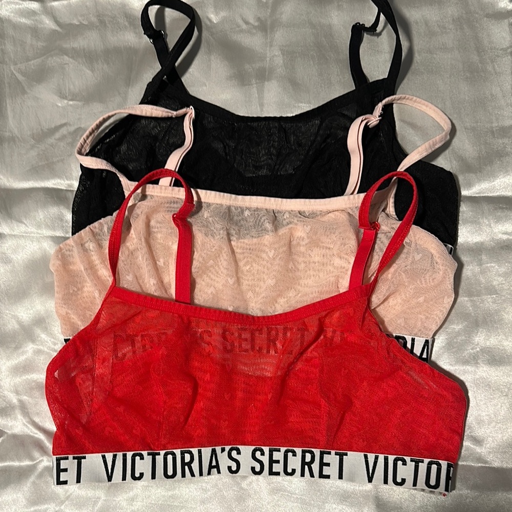 Victoria's Secret Red, Pink and Black mesh bralette bundle